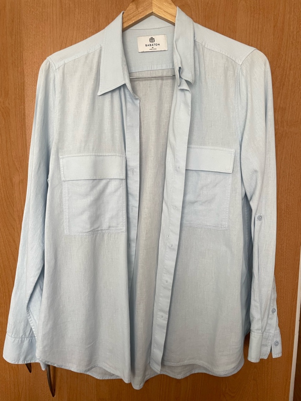 Babaton Light Blue Linen Utility Shirt size M